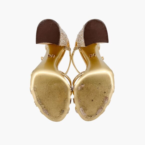 Dolce & Gabbana Disco Ball Sandals EU 37 US 7 Gold Crystal Block Heel Glitter - Picture 14 of 16